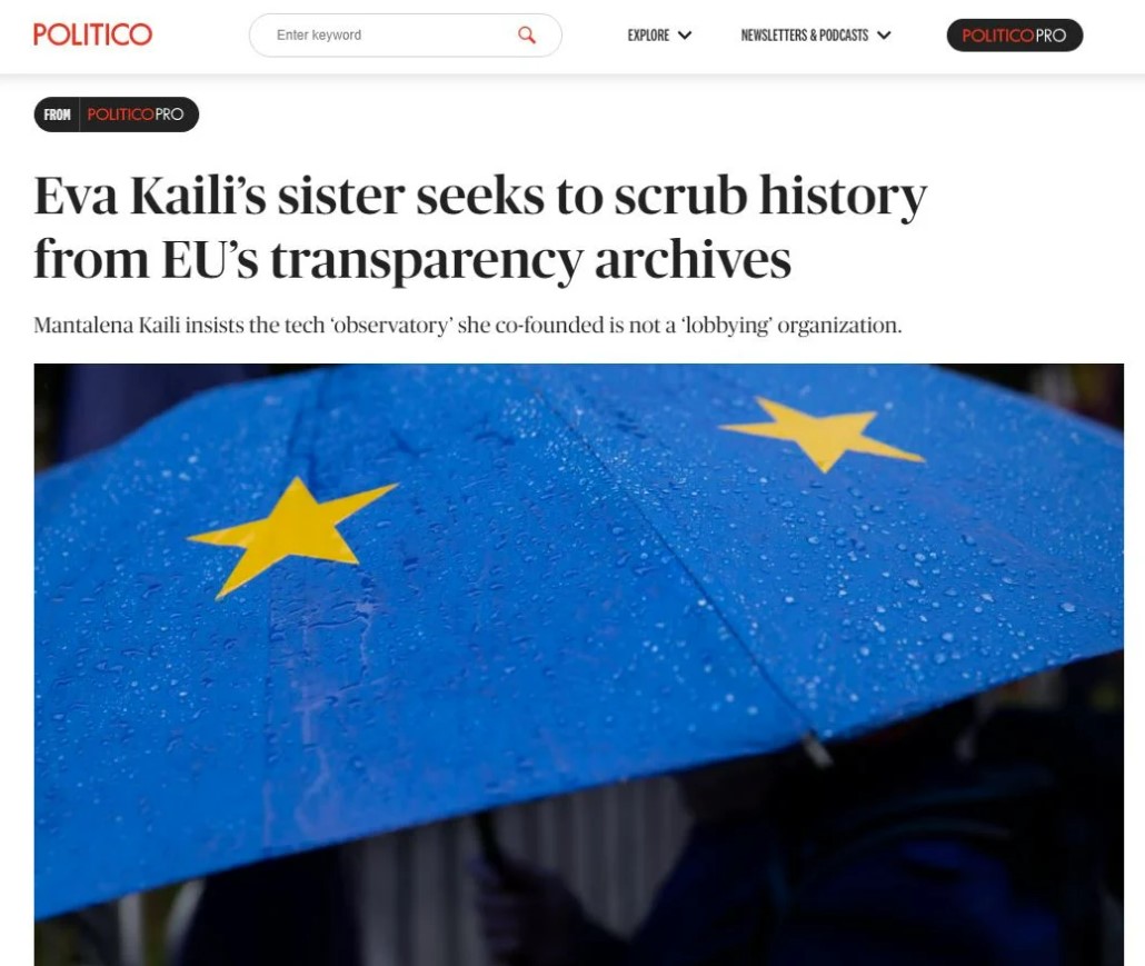 Politico: «Η Μανταλένα Καϊλή θέλει να διαγράψει την εταιρεία της από τα μητρώα διαφάνειας της Ε.Ε.»