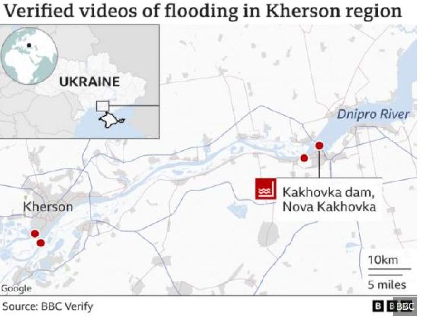 Ουκρανία: Η πρώτη δορυφορική εικόνα μετά την ανατίναξη του φράγματος Καχόβκα