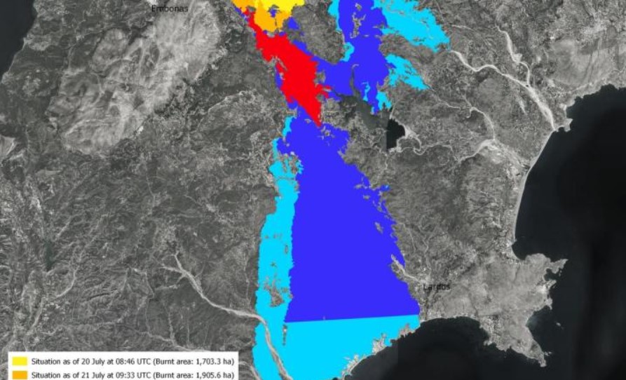 Φωτιά στη Ρόδο: Δορυφορικές φωτογραφίες αποτυπώνουν  το μέγεθος της καταστροφής