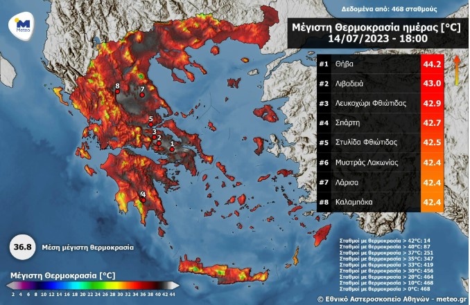 Πού ξεπέρασε τους 44°C η θερμοκρασία