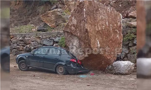 Λαμία: Βράχος καταπλάκωσε αυτοκίνητο σε μοναστήρι