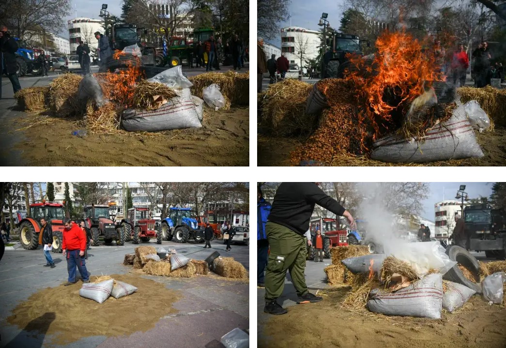  Λάρισα: Έκαψαν άχυρα και λάστιχα οι αγρότες στην Κεντρική Πλατεία