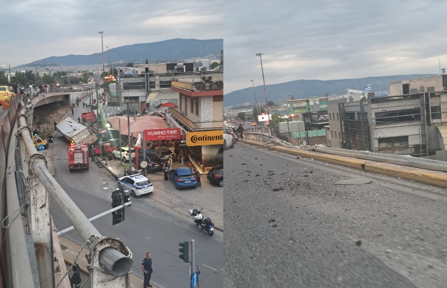Φορτηγό έπεσε από γέφυρα της Π. Ράλλη και κατέληξε πάνω σε αυτοκίνητα στη Λ. Θηβών