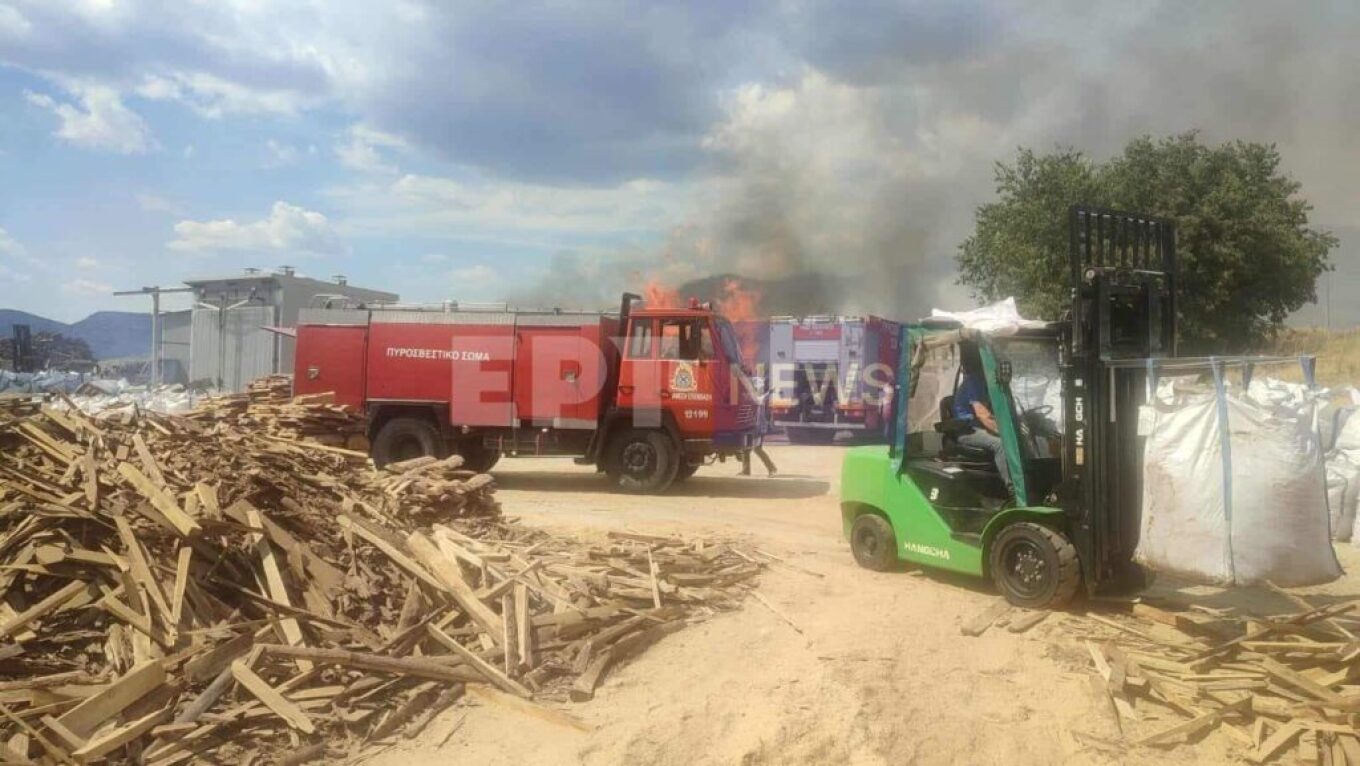 Σέρρες: Φωτιά σε εργοστάσιο ξυλείας