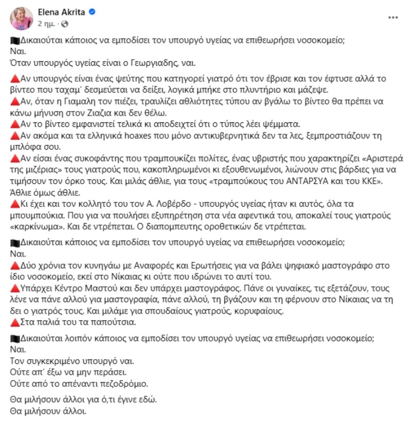 Η ανάρτηση της Έλενας Ακρίτας