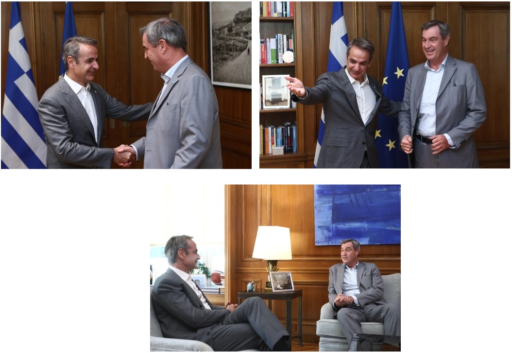 Τον Πρωθυπουργό της Βαυαρίας, Μάρκους Σέντερ, συνάντησε το απόγευμα ο Κυριάκος Μητσοτάκης.  Κατά τη συνάντηση των δύο Πρωθυπουργών, επιβεβαιώθηκαν οι ιστορικά καλές σχέσεις ανάμεσα στην Ελλάδα και τη Βαυαρία και εξετάστηκαν οι προοπτικές εμβάθυνσης της οικονομικής συνεργασίας, ειδικά σε τομείς που συνδέονται με την προηγμένη τεχνολογία και τη μελλοντική αξιοποίησή της.