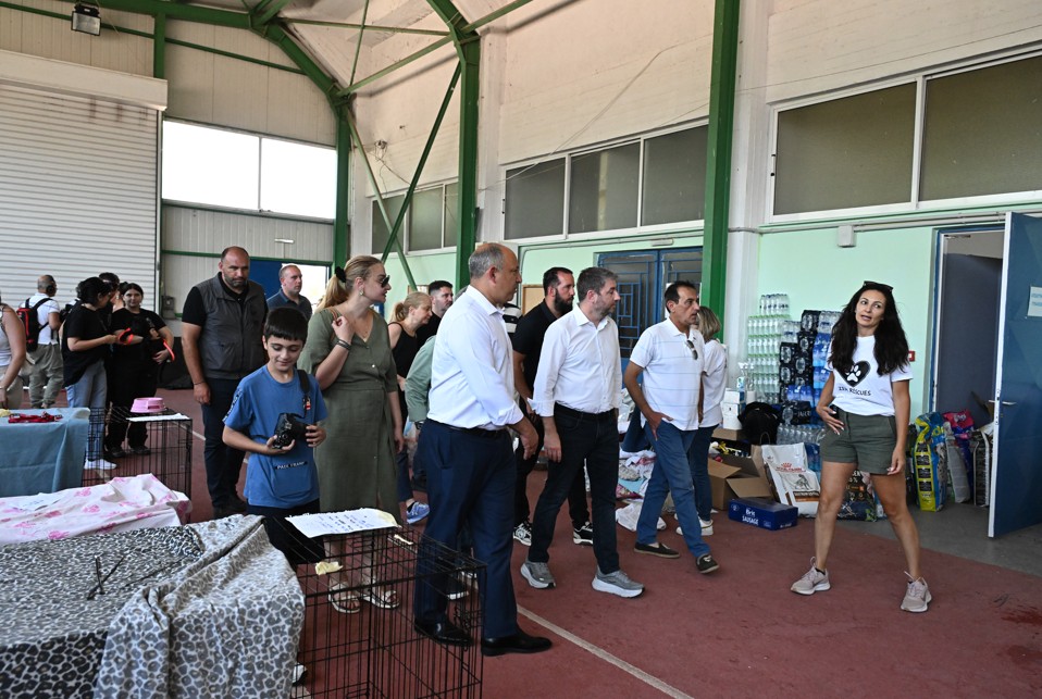 Ο Ανδρουλάκης στον σταθμό φιλοξενίας πυρόπληκτων ζώων στα Μέγαρα